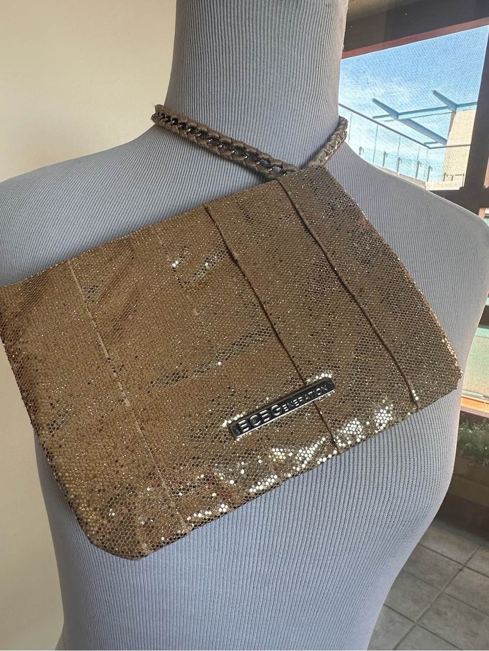 BCBGeneration Metallic Gold Sequin Clutch Wristlet